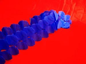 Blue streamers and red plastic tablecloth